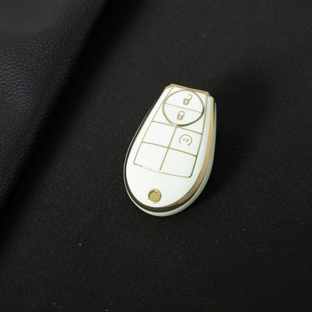 JEC3T1 White-Gold Plating TPU Car Key Cover Case for Dodge Challenger Charger Magnum Journey Ram Jeep Commander Grand Cherokee Chrysler 300