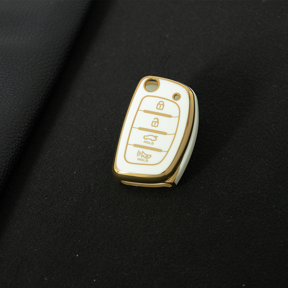 HYF3T1 White-Gold Plating TPU Car Key Case Cover for Hyundai Elantra Sonata Kia Forte Optima Spectra