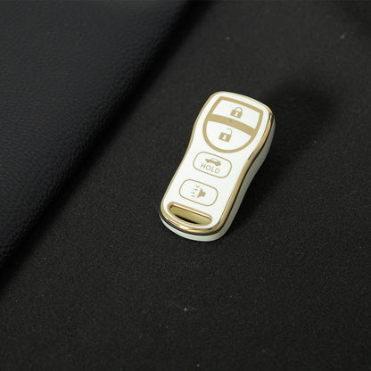 NIJ2T1 White-Gold Plating TPU Car Key Cover for Nissan 350Z Maxima Sentra Armada Titan Kicks Murano