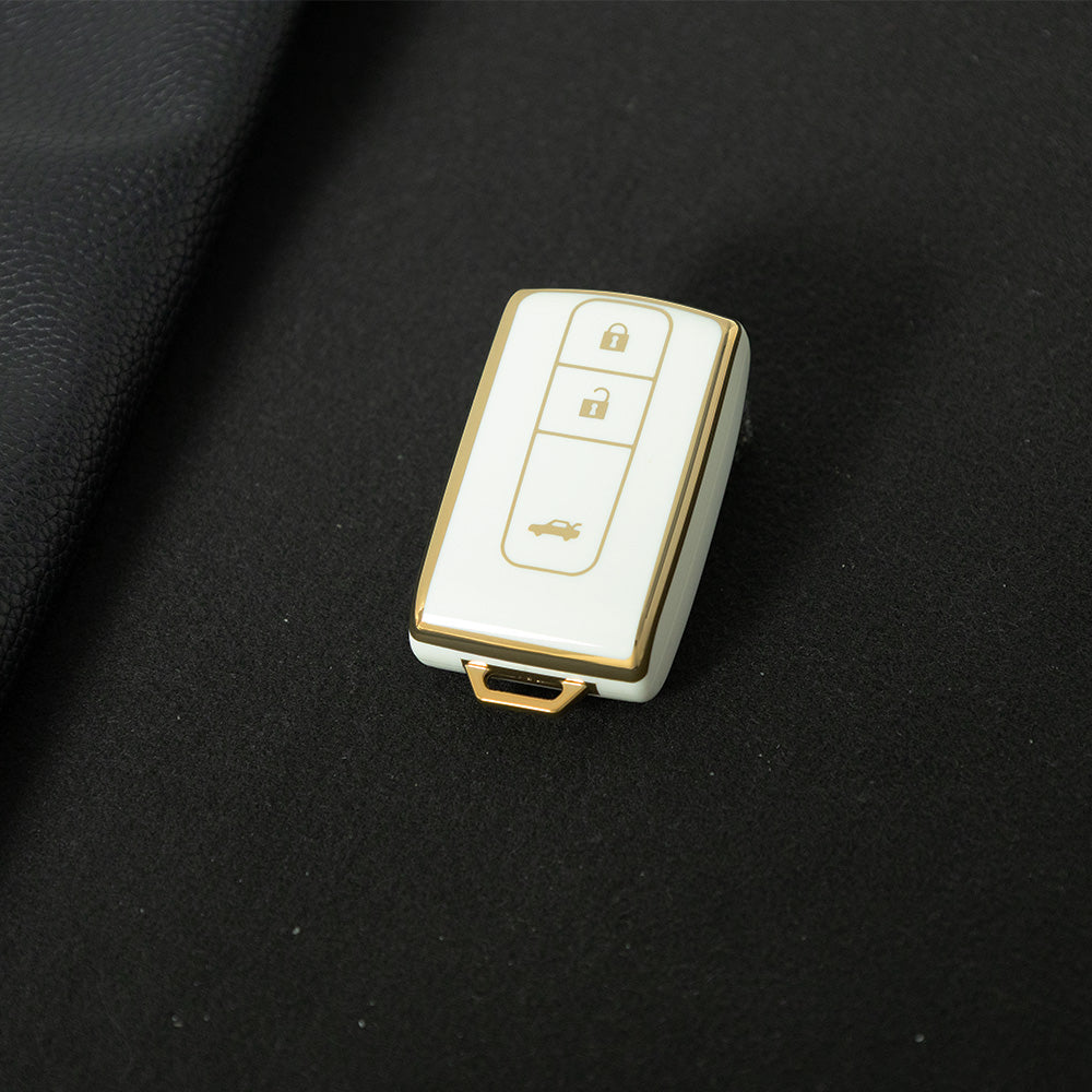 TOF3T1 White-Gold Plating TPU Car Key Case Cover for Toyota Prius Corolla 2004 2005 2006 2007 2008 2009 Verso Camry