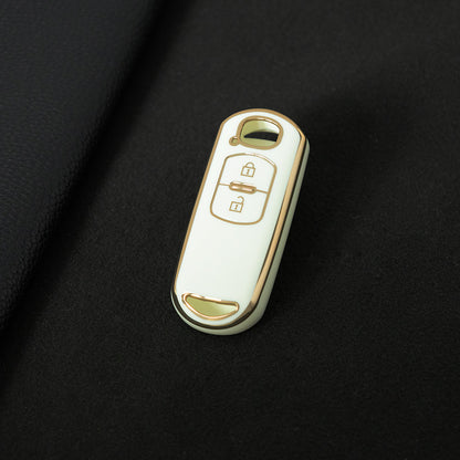 MAB2T1 White-Gold Plating TPU Car Key Case Fashion Key Fob Cover Protector for Mazda 2 3 5 6 BL BM GJ Atenza/Axela/Demio CX-3 CX3 CX-5 CX5 CX7 CX-9 CX8