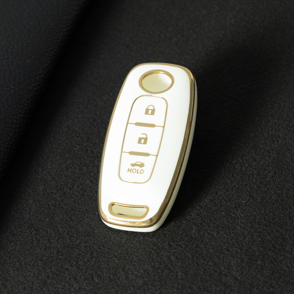 NIA2T1 White-Gold Plating TPU Car Key Cover Car Key Case for Nissan Altima Murano Sentra Rogue Armada Pathfinder Infiniti FX35