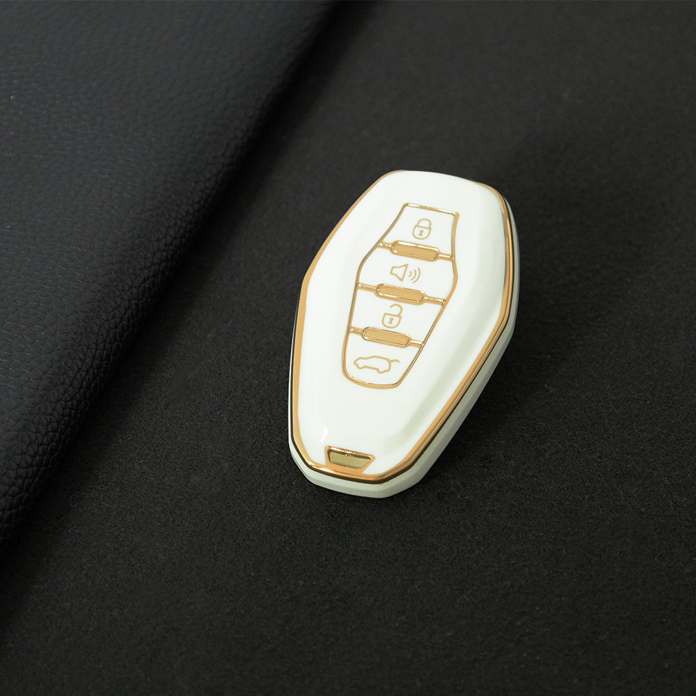 CRE1T1 White-Gold Plating Car Key Cover New TPU Car Key Case Cover for Chery Jetour X70 X90 X95 Plus Remote Shell Holder Auto Keychain Protector Accessories