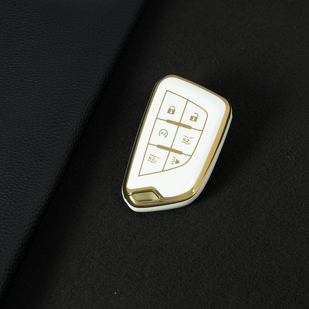 CAB2T1 White-Gold Plating TPU Car Key Case for Cadillac ATS-L XTS XT4 XT5 XT6 CTS CT6 ATS 28T SRX Escalade