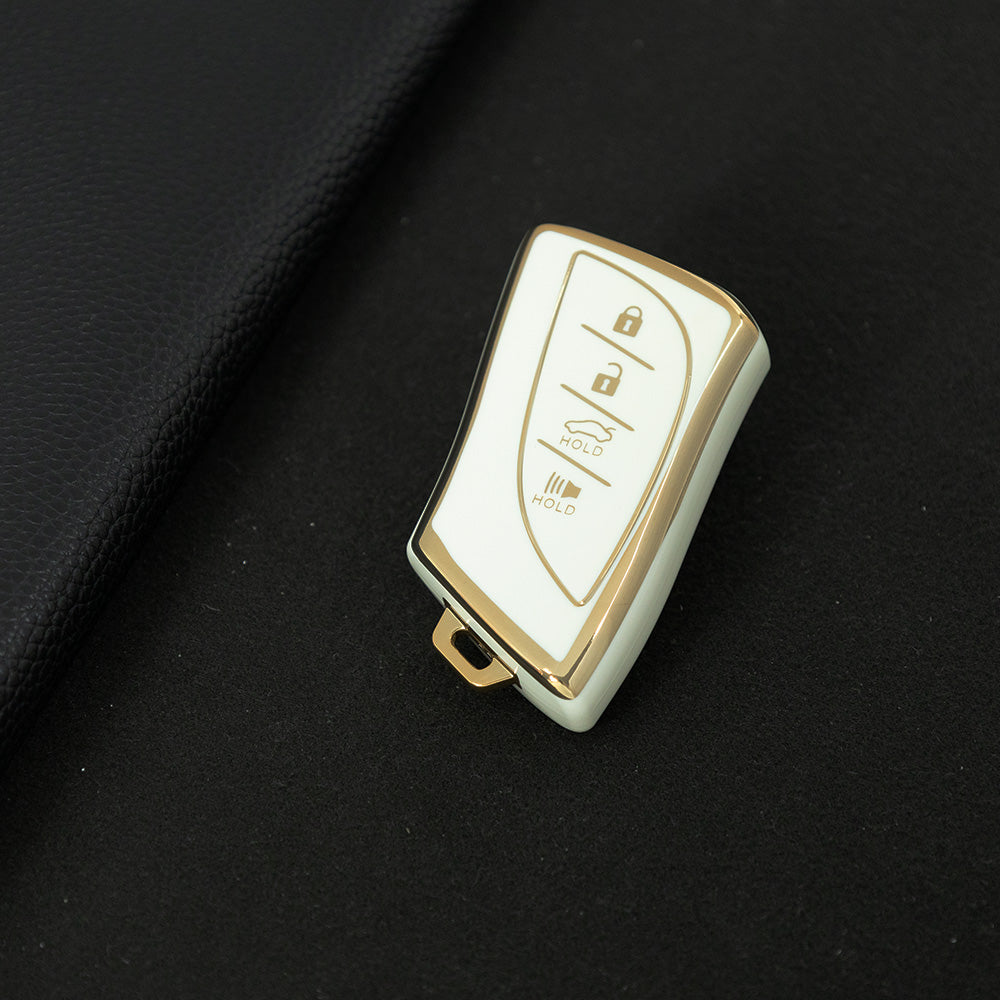 LEB2T1 White-Gold Plating TPU Car Key Cover for Lexus 2018-2024 ES200 ES350 LC500 LS500 UX200 ES300h GX460 RX350h NX450