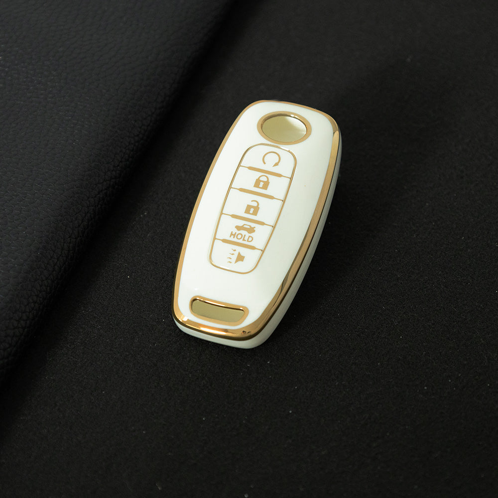 NIA3T1 White-Gold Plating TPU Car Key Cover Soft Key Shell Fob Holder Suitable for Nissan Sylphy Bluebird Teana X-Trail Murano GTR