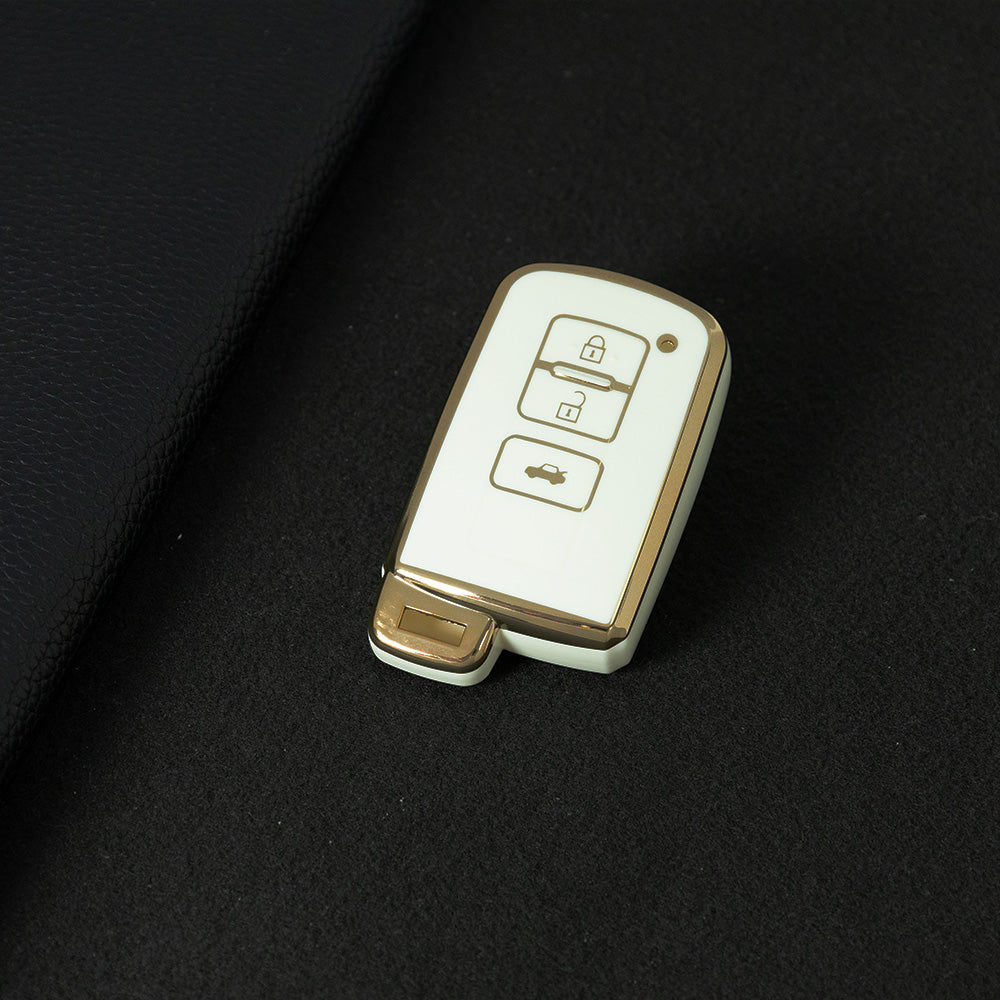 TOD1T1 White-Gold Plating Soft TPU Remote Car Key Case for Toyota Camry Corolla RAV4 Highlander Avalon 2015 - 2017 4 Buttons Cover Shell Holder