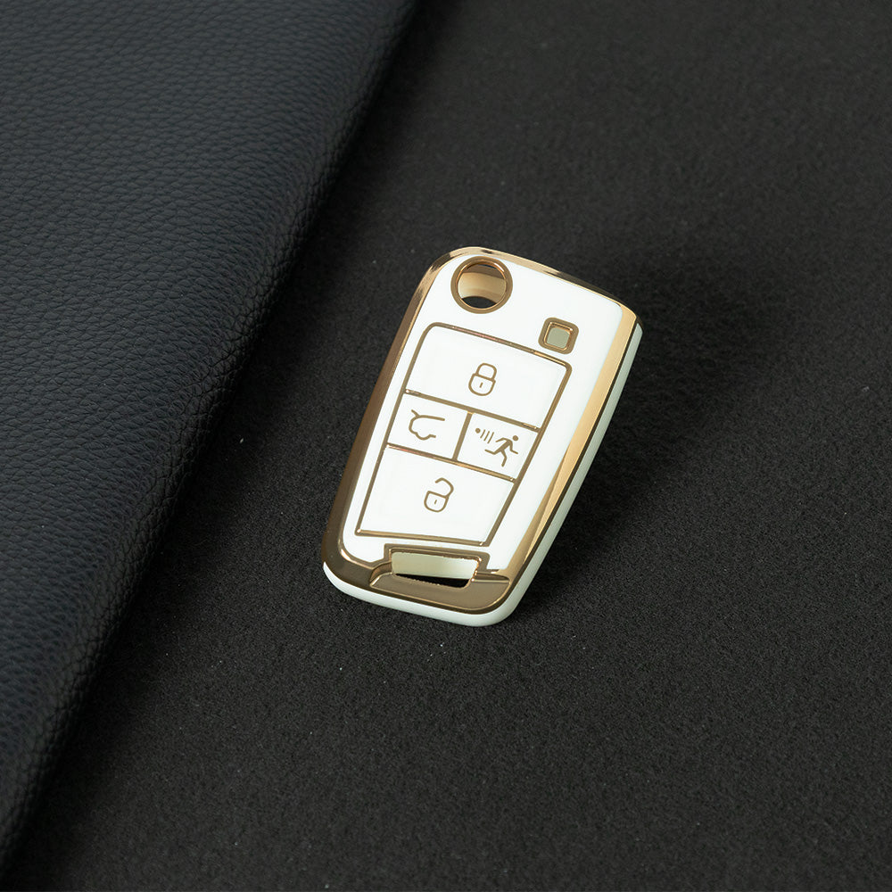 VOA2T1 White-Gold Plating Suitable for Volkswagen car key cover case Sagitar Tiguan L Bora polo Tayron Lavida Lamando Golf T-Roc TACQUA Tharu