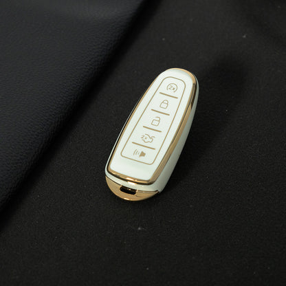 FOJ2T1 White-Gold Plating TPU Car Key Case Cover for Ford 2011 2012 2013 EDGE Lincoln Navigator