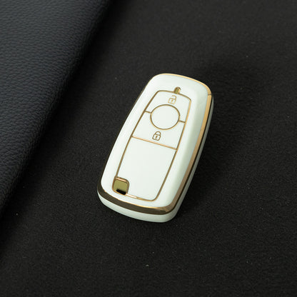 FOB2T1 White-Gold Plating Car Key Cover TPU Car Key Cover Protector Fob Fit for Ford F-150 F-250 F-350 Ecosport Edge Explorer Fusion Mustang Car Key Holder