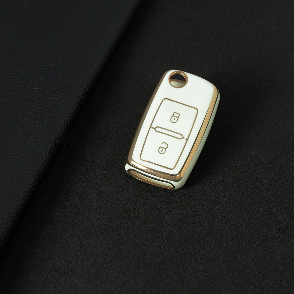 VOB2T1 White-Gold Plating Car Key Cover for VW Golf Tiguan Passat Lavida Jetta Bora Beetle Magotan Sagitar Santana Sharan