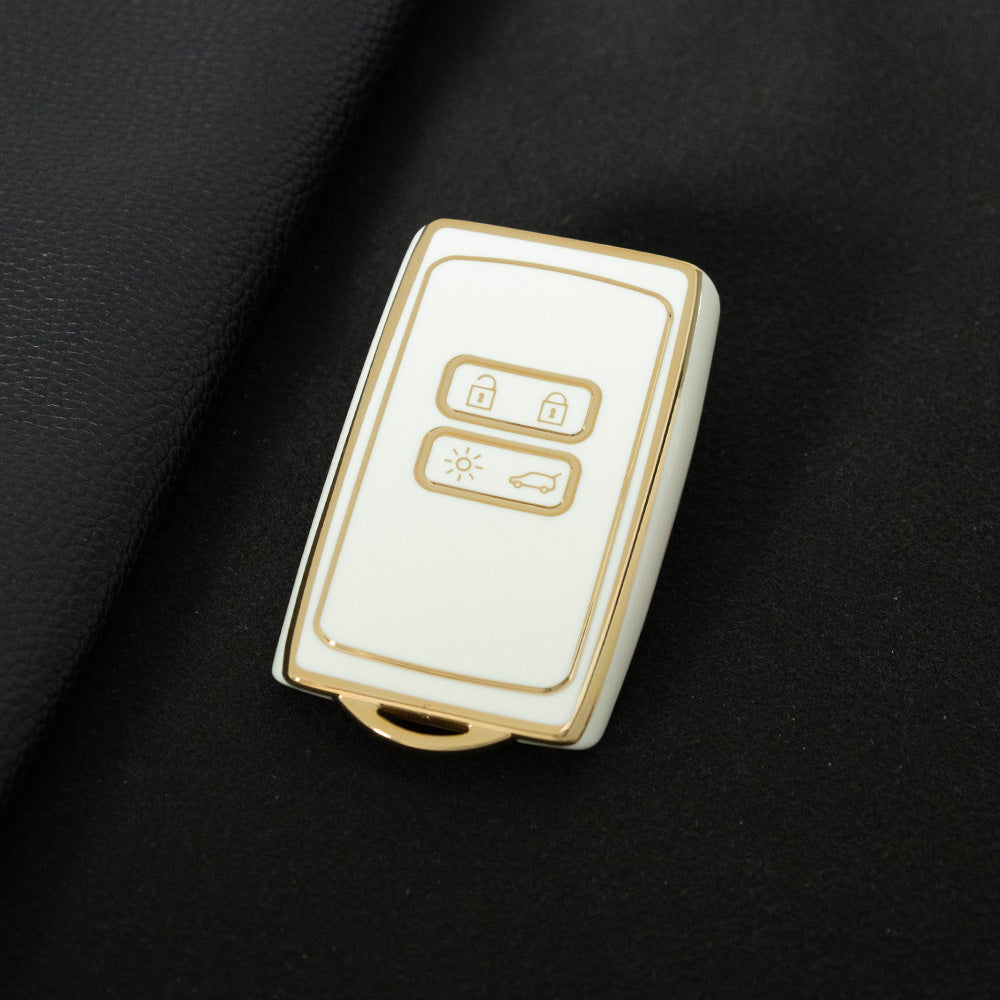 REA1T1 White-Gold Plating Car Key Cover TPU Premium Soft Car Key Case Cover Shell for Renault Koleos Kadjar Talisman FLUENCE CAPTUR Key Ring Keychain Bag Accessory