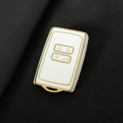 REA1T1 White-Gold Plating Car Key Cover TPU Premium Soft Car Key Case Cover Shell for Renault Koleos Kadjar Talisman FLUENCE CAPTUR Key Ring Keychain Bag Accessory