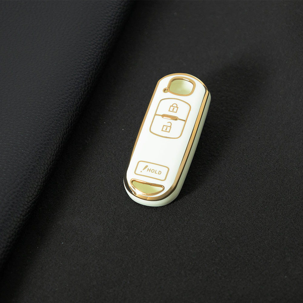 MAB4T1 White-Gold Plating TPU Car Key Cover Quality Smart Key Fob Cover for Mazda 3 5 6 CX-5 CX-7 CX-9 MX-5 RX-8Atenza Demio Miata
