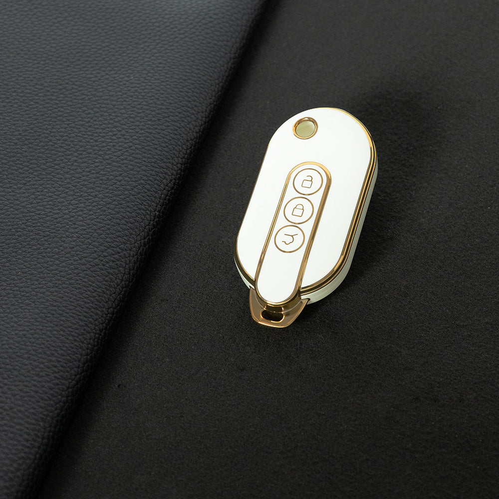 WUF1T1 White-Gold Plating Car Key Cover TPU Car Remote Key Case Cover Shell Fob for SGM Wuling Hongguang MINIEV Air EV 2023 2022 Auto Protector Bag Accessories