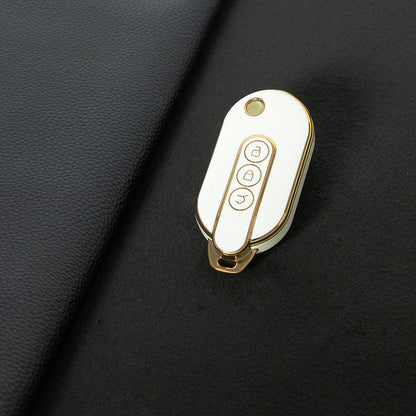 WUF1T1 White-Gold Plating Car Key Cover TPU Car Remote Key Case Cover Shell Fob for SGM Wuling Hongguang MINIEV Air EV 2023 2022 Auto Protector Bag Accessories