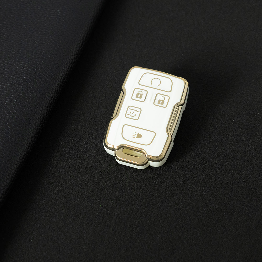 CEC2T1 White-Gold Plating TPU Car Key Case Cover for Chevrolet Colorad Silverado GMC Sierra 1500
