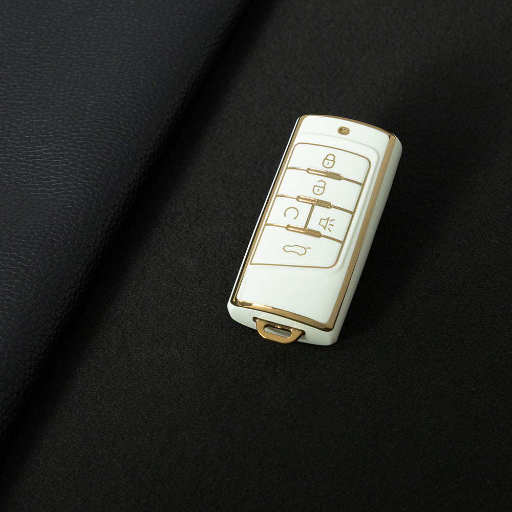 TRA2T1 White-Gold Plating Car Key Cover TPU Premium Soft Car Key Case Cover Shell for Trumpchi GA4/8/6 GS3/GS5/4COUPE/GS8 M6 M8 Key Rings Keychain Bag Accessory