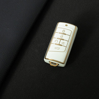 TRA2T1 White-Gold Plating Car Key Cover TPU Premium Soft Car Key Case Cover Shell for Trumpchi GA4/8/6 GS3/GS5/4COUPE/GS8 M6 M8 Key Rings Keychain Bag Accessory