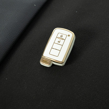 TOD2T1 White-Gold Plating TPU 2 Buttons Car Key Cover Case for Toyota Rav4 2021 Hybrid Camry 2020 Prado Corolla Sedan 2019