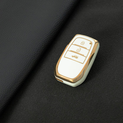 TOC1T1 White-Gold Plating Car Key Cover For TPU Soft Car Key Fob Cover Smart Key Shell Case Protector Suitable for Toyota Corolla Camry Levin RAV4 Reiz