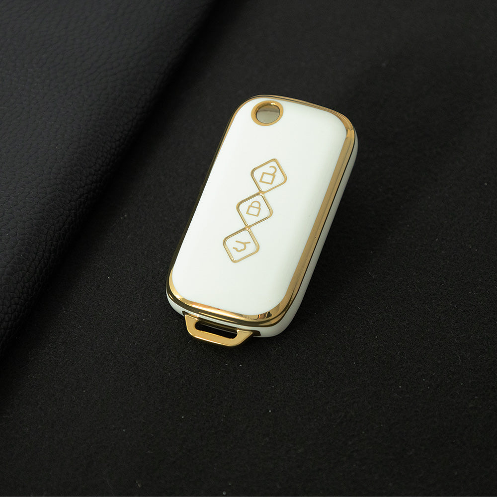 WUH1T1 White-Silver Plating New Soft TPU Car Key Case Cover Holder for Chevrolet Aveo trax groove Captiva 2024 for Wuling Car Key Shell Fob Car Accessories