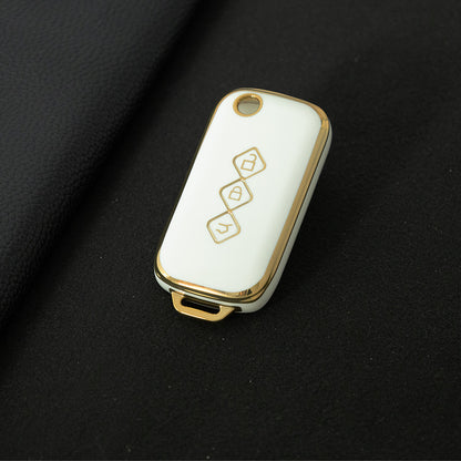 WUH1T1 White-Silver Plating New Soft TPU Car Key Case Cover Holder for Chevrolet Aveo trax groove Captiva 2024 for Wuling Car Key Shell Fob Car Accessories