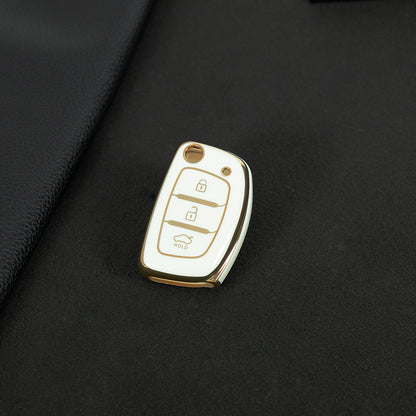 HYF2T1 White-Gold Plating Car Accessories TPU Remote Car Key Case Cover Auto Key Shell Fob Holder Compatible with Hyundai Ix25 Ix35 Elantra Mistra