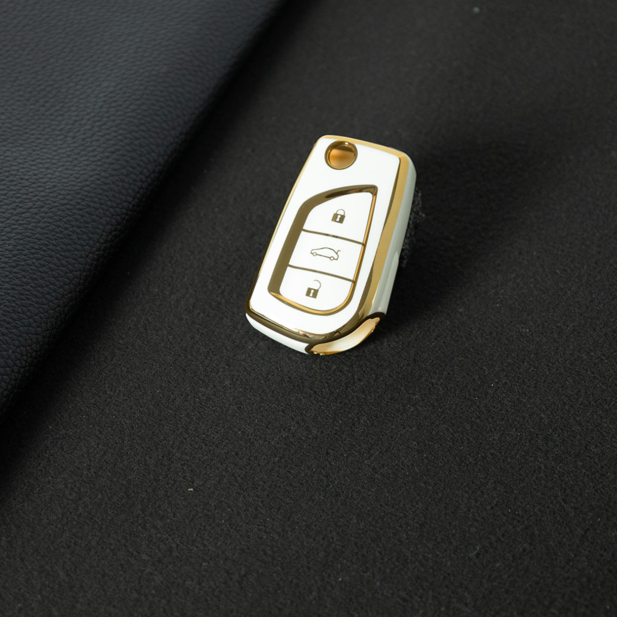 TOA1T1 White-Gold Plating Car Key Cover Premium Soft TPU Car Key Case Cover Shell for Toyota COROLLA camry LEVIN REIZ highlander RAV4 Fold Key Rings Keychain Bag