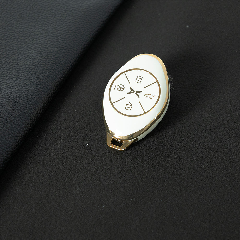 XPB1T1 White-Gold Plating TPU Car Key Case Cover for Xiaopeng G3 460 P7 520