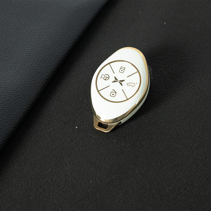 XPB1T1 White-Gold Plating TPU Car Key Case Cover for Xiaopeng G3 460 P7 520