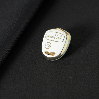 MIH1T1 White-Gold Plating 3 BUTTON TPU Car Key Fob Cover Case for Mitsubishi Lancer Outlander Mirage Montero Pajero Shogun L200