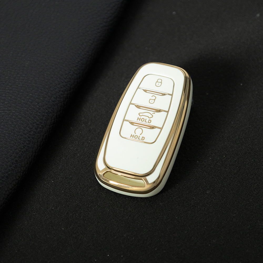 HNB1T1 White-Gold Plating Soft TPU Car Key Case Cover Shell for Hongqi BESTURN B50 B70 E-HS3 H5 H7 Saloon H9 HQ3 HS5 HS7 SHENGSHI Key Rings Keychain Bag