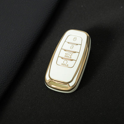 HNB1T1 White-Gold Plating Soft TPU Car Key Case Cover Shell for Hongqi BESTURN B50 B70 E-HS3 H5 H7 Saloon H9 HQ3 HS5 HS7 SHENGSHI Key Rings Keychain Bag