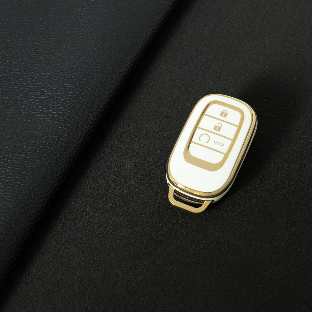 HOB3T1 White-Gold Plating Car Key Cover TPU Remote Key Fob Cover 4-button Car Key Case Protective Accessories Suitable for Honda Accord Civic HR-V CR-V Pilot Odyssey