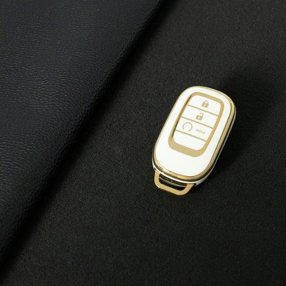 HOB3T1 White-Gold Plating Car Key Cover TPU Remote Key Fob Cover 4-button Car Key Case Protective Accessories Suitable for Honda Accord Civic HR-V CR-V Pilot Odyssey