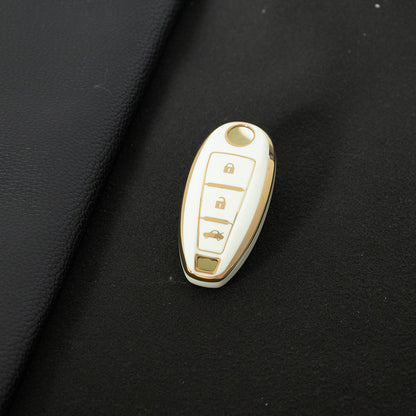 SUA2T1 White-Gold Plating TPU Car Key Case 3 Button for Suzuki Vitara Swift Ignis Kizashi SX4 Baleno Ertiga 2016 2017 2018 2019