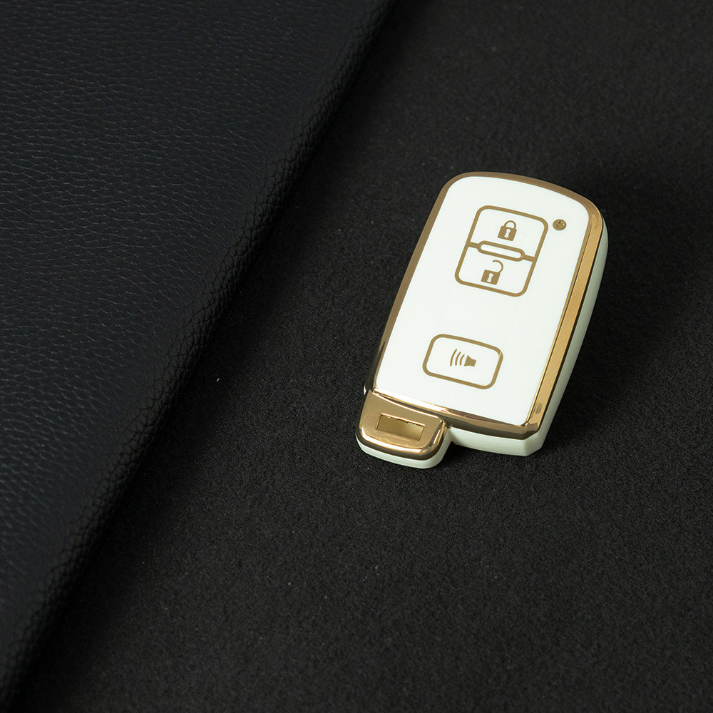 TOD5T1 White-Gold Plating For Toyota Camry TPU Car Key Case Cover Bag Shell Fob Protector 3 Button