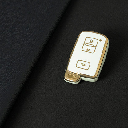 TOD5T1 White-Gold Plating For Toyota Camry TPU Car Key Case Cover Bag Shell Fob Protector 3 Button
