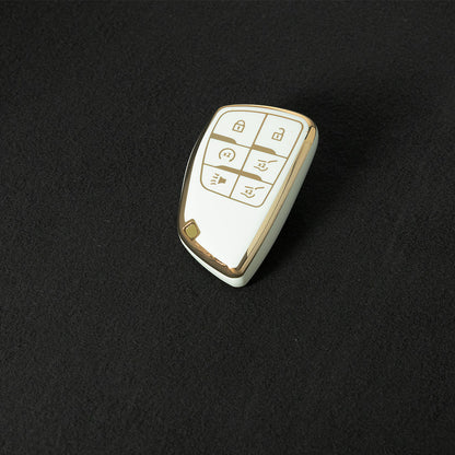 CEV4T1 White-Gold Plating 6-button Car Remote Key Case TPU Soft Key Fob Cover Smart Key Shell Holder Compatible with GMC Chevy Buick