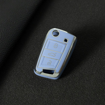 VOA1T1 Blue-Silver Plating Car Key Cover For Volkswagen Golf 3 buttons