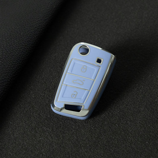 VOA1T1 Blue-Silver Plating Car Key Cover For Volkswagen Golf 3 buttons