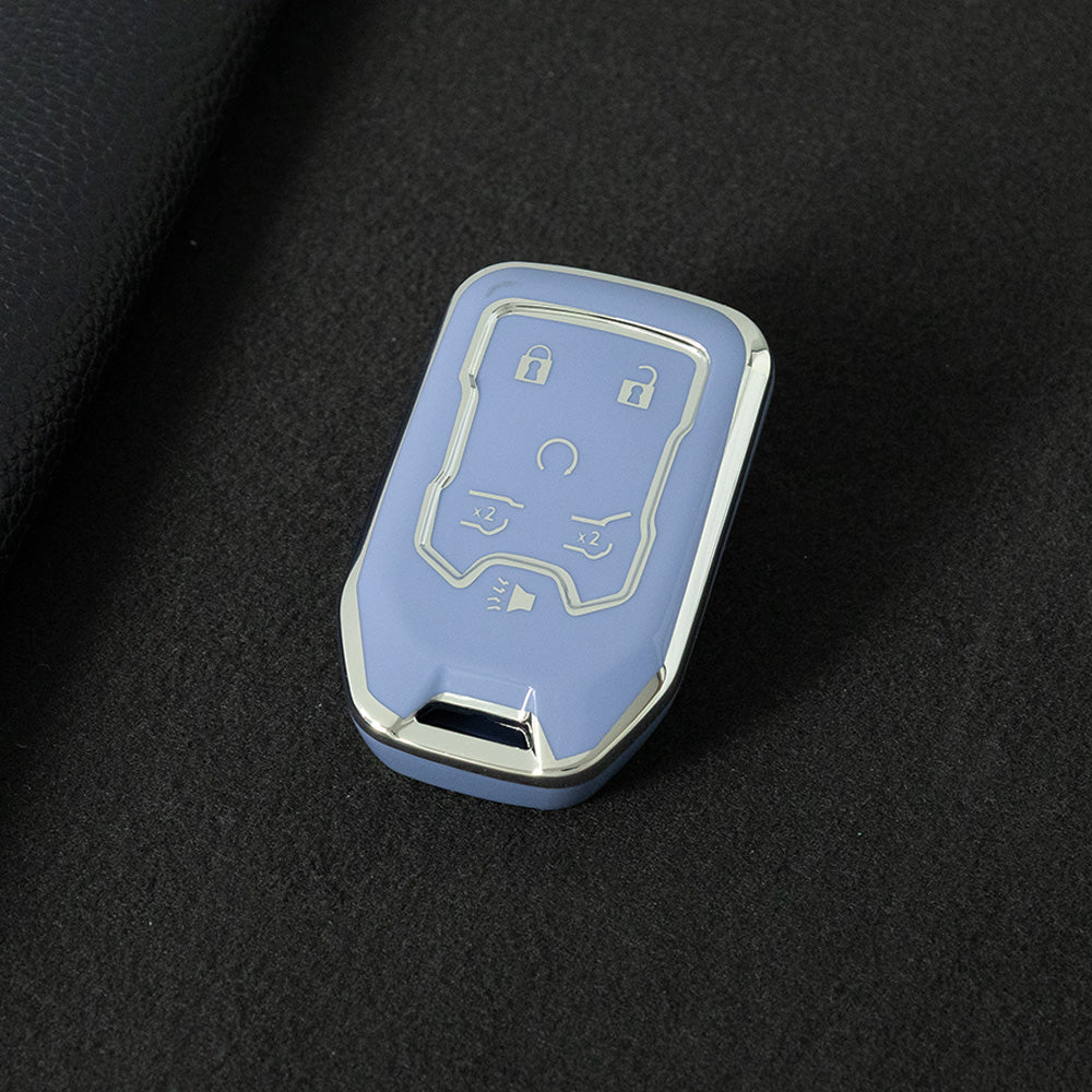 CEB2T1 Light Blue-Silver Plating TPU Car Key Case Cover for Chevrolet Colorad Silverado GMC Sierra 1500