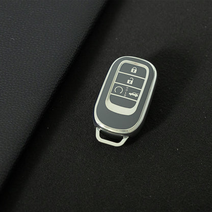 HOB1T1 Space Gray-Silver Plating Car Key Cover For Honda Civic Accord HR-V CR-V CRV 2021 2022 2023 5Buttons Auto Shell Fob Holder TPU Car Key Case Cover Keychain Accessories