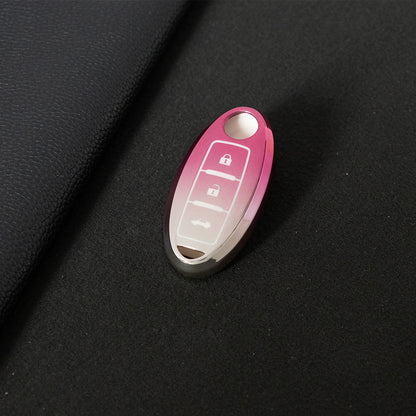 NIB3T1 Gradient Pink Car Key Cover High Quality Soft TPU 3-Button Popular Key Case Cover Shell for Nissan Patrol Tiida Qashqai X-Trail Juke Navara Car Accessory