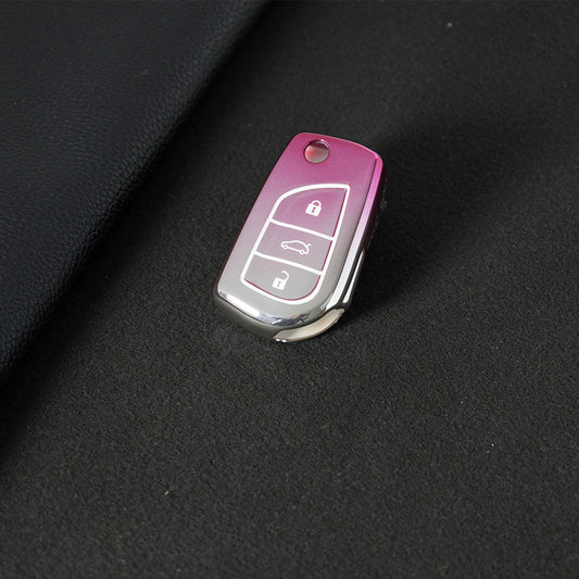 TOA1T1 Gradient Pink Car Key Cover Premium Soft TPU Car Key Case Cover Shell for Toyota COROLLA camry LEVIN REIZ highlander RAV4 Fold Key Rings Keychain Bag