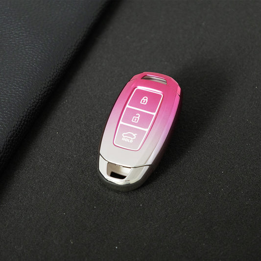 HYA1T1 Gradient Pink Car Key Cover 3 Buottons TPU Car Key Case Cover Shell Fob Holder for Hyundai Palisade Limited Palisade Elantra Sel Elantra Santa Fe Veloster