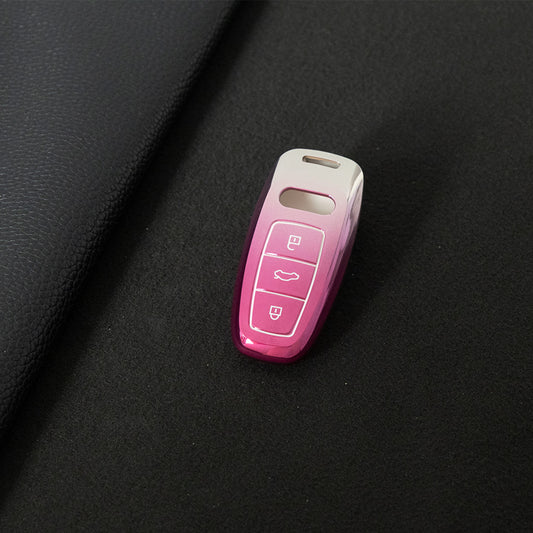 AUC1T1 Gradient Pink Car Key Cover Premium Soft TPU Car Key Case Cover Shell Accessory for Audi A6L A4L Q5L A6 A8 Q7 New Key Rings Keychain Bag