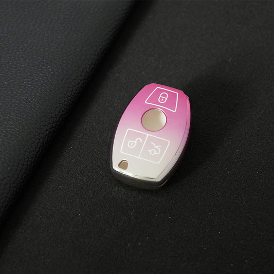 MEC1T1 Gradient Pink Car Key Cover Premium Soft TPU Car Key Case Cover Shell for Mercedes Benz C260L C200L A180L GLC260 GLA E300l CLASS Key Rings Keychain Bag