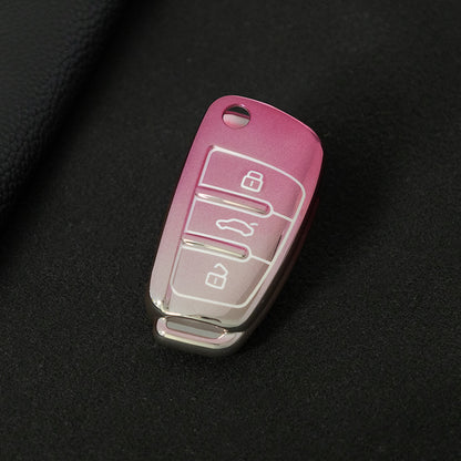 AUD1T1 Gradient Pink Car Key Cover For Audi Q3 Q7 Q5 TT Q2L A3 A1 Fold Key Rings Keychain Bag